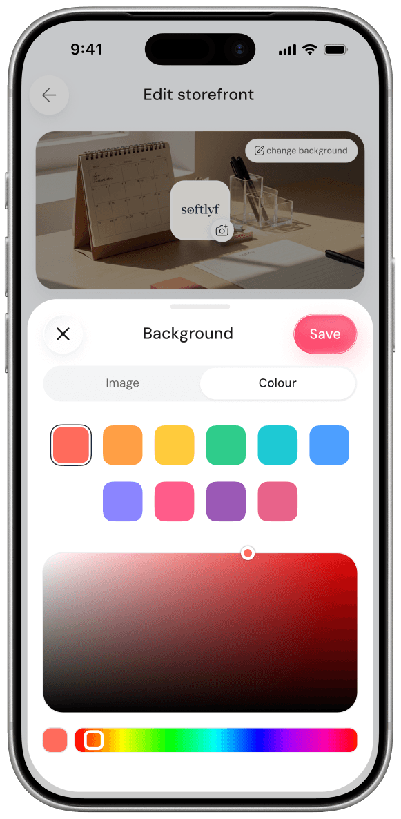 myInstaShop background colour picker sheet